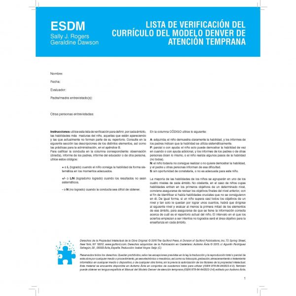 Lista de Verificación del Currículo del Modelo Denver de Atención (ESDM)